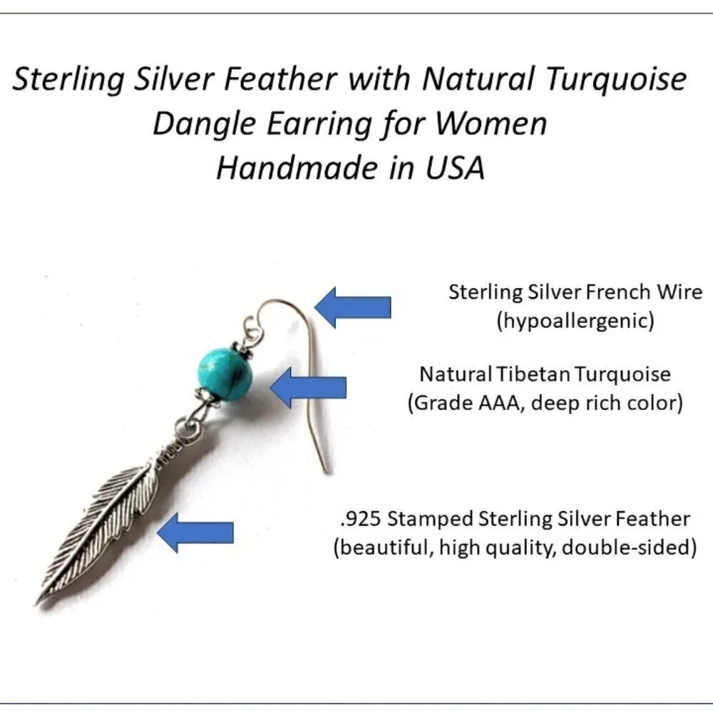 Feather Earrings Sterling Silver Women Girls Southwestern Jewelry Gifts Handmade - Picture 2 of 6